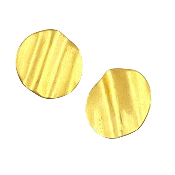 Vintage Monet Gold-Tone Textured Disc Clip-On Earrings Round Statement Jewelry - Picture 1 of 10